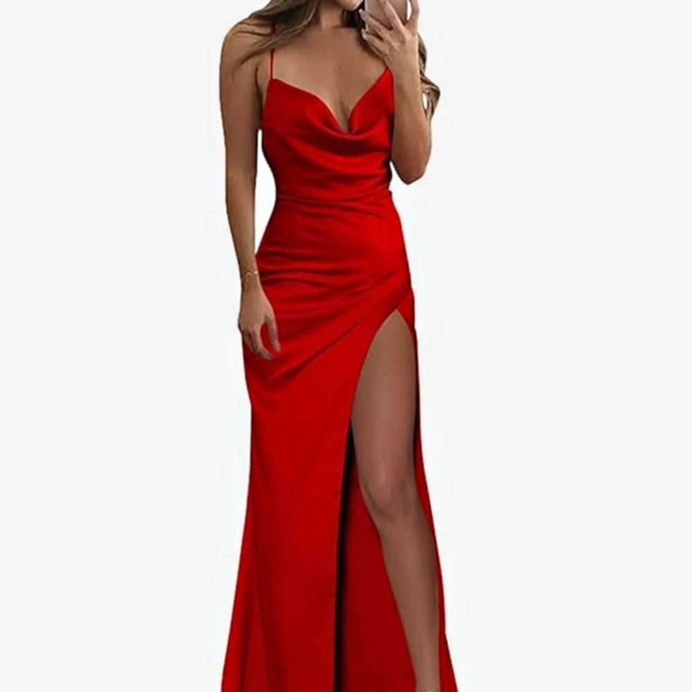 Red Bodycon Maxi Dress with Slit for Prom